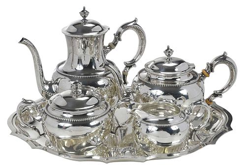 Four Piece Sterling Tea Set with Silver Plated Tray