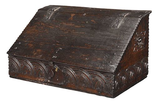 Early British Carved Slant Lid Box