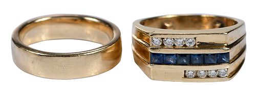Two 14kt. Gold Rings; Diamonds and Sapphires