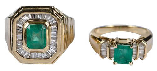 Two 14kt. Emerald and Diamonds Rings