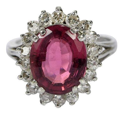 14kt. White Gold Pink Rubellite Tourmaline and Diamond Ring