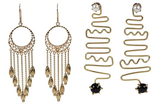 Two Pairs Of Gold Earrings