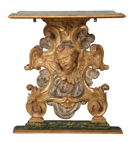 Italian Baroque Painted Parcel Gilt and Faux Finished Console Table