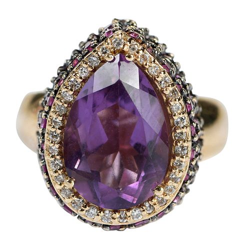 14kt. Effy Amethyst, Pink Sapphire, and Diamond Ring