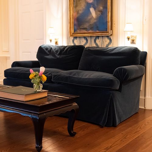 Blue Mohair Two-Seat Sofa, Custom Made