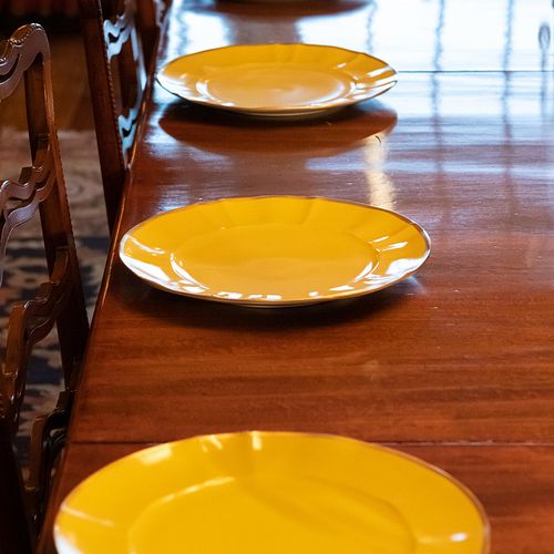 Set of Ten Anna Weatherley Yellow Glazed Porcelain Dinner Plates