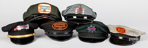Six vintage trucking uniform visor hats