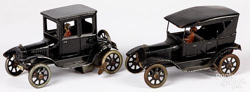 Two Bing tin wind-up Ford cars