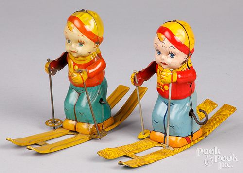 Two Chein tin lithograph wind-up skiers