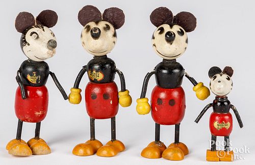 Four Fun-E-Flex wood Mickey Mouse figures