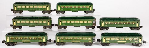 Eight Lionel train cars