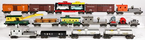 Fourteen Lionel train cars