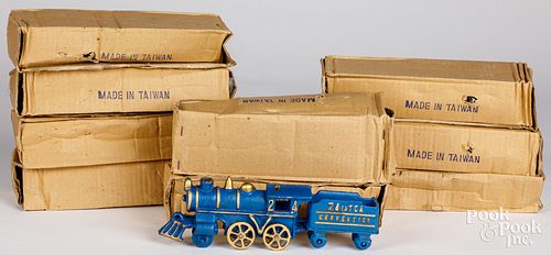 Nine reproduction train locomotives and tenders