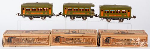 Three Lionel train cars