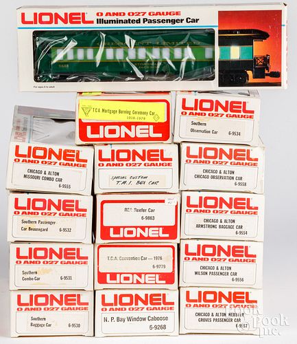 Fifteen Lionel train cars, in original boxes