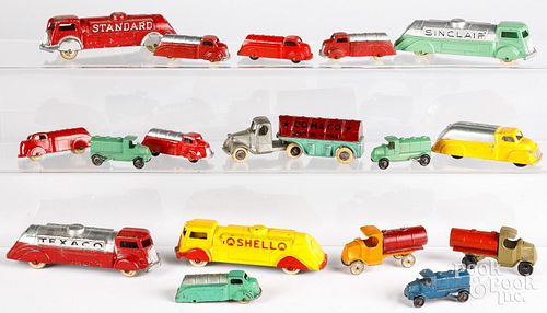 Seventeen Tootsie Toy gasoline tanker trucks