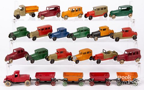 Eighteen slush metal Tootsie Toy vehicles