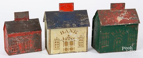 Three stenciled tin bank buildings, 19th c.