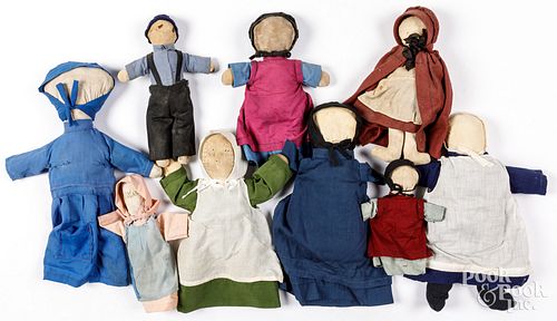 Nine Amish cloth dolls, early to mid 20th c.