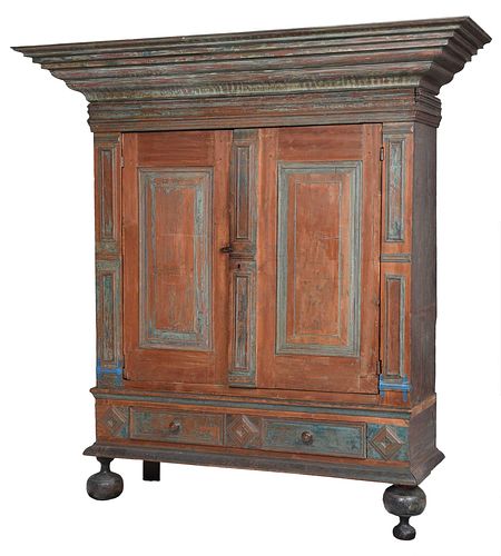 Early American Paint Decorated Gumwood Kast