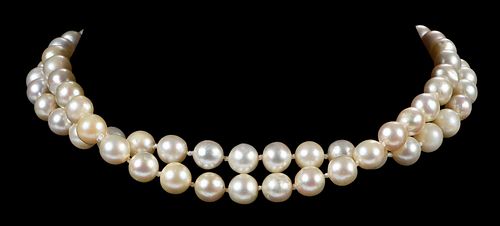 Double Strand of Pearls with 14kt. Green Onyx Clasp