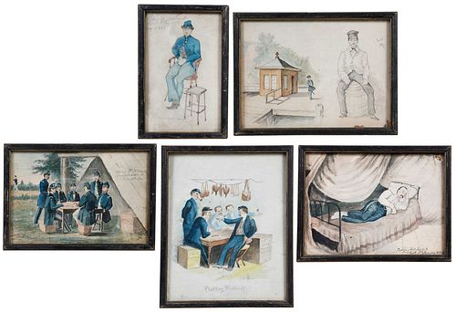 Group of 5 Civil War Watercolors