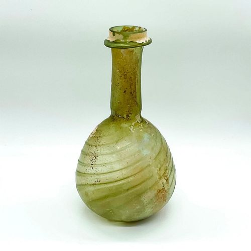 Ancient Roman Olive-Green Pattern Molded Glass Bottle