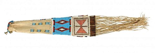 Beautiful Northern Plains Contour Beaded Pipe Bag With Two Distinct Diamond Elements.