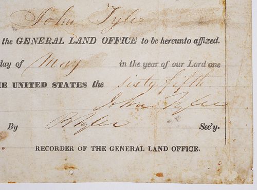 [JOHN TYLER] Signed Land Grant