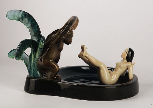 Art Deco Italian ceramic "La bella e il mostro", IGNI manufacturing
