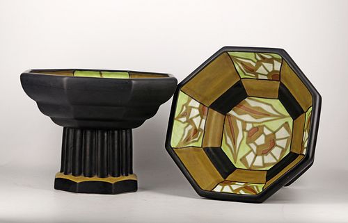 Pair of centerpieces in Belgian Art Deco ceramic Charles Catteau. Boch FrÃ¨res Keramis