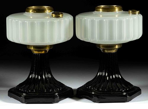 ALADDIN MODEL B-124 / CORINTHIAN NEAR PAIR OF KEROSENE STAND LAMPS