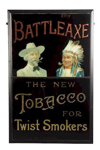 Battle Axe Cigar Reverse Glass Advertising Sign.