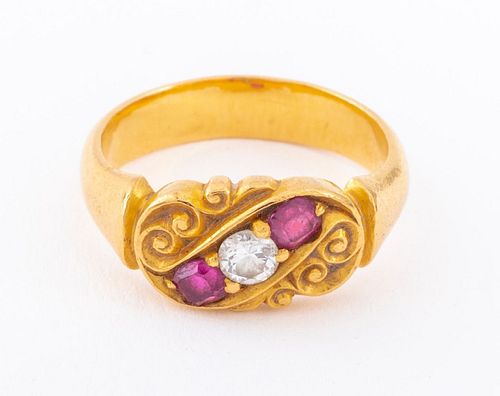 18K Yellow Gold Ruby & Diamond Ring