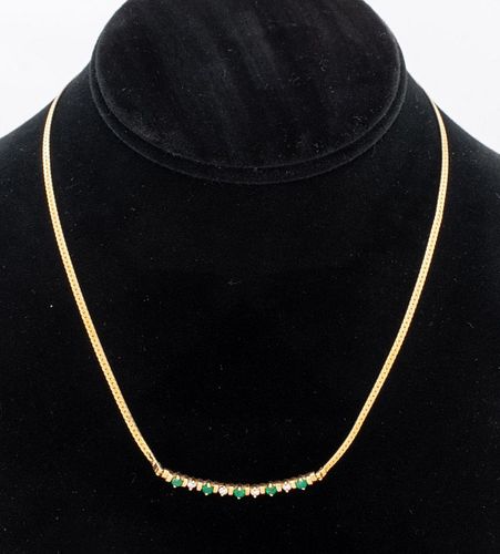 14K Yellow Gold Emerald Diamond Necklace