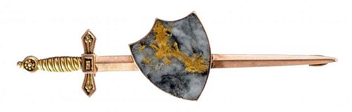 Solid Gold Ladies Pin, Sword Through Shield.