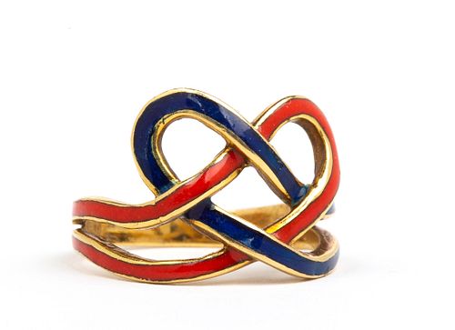 Italian Enamel and 18K Heart Knot Ring