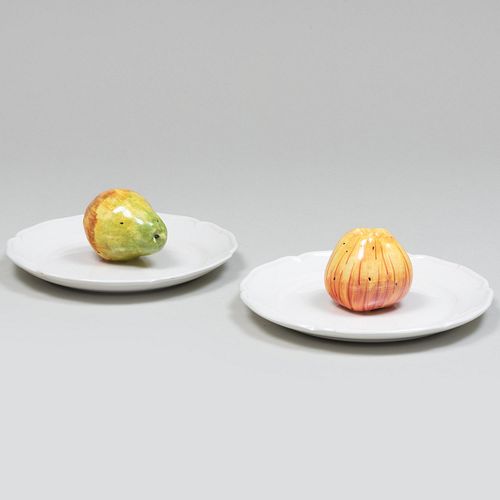 Two Este for Tiffany & Co. Porcelain Plates with Models of Fruit