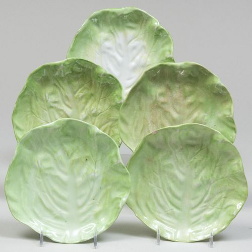 Set of Five Portuguese Porcelain Leaf Side Plates
