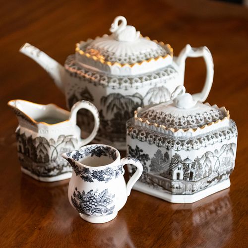 English Transfer Printed Pearlware Three Piece Tea Service, Possibly Hailey