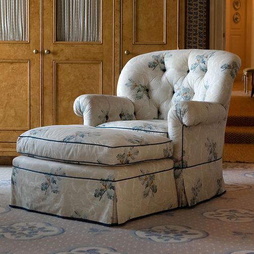 Tufted Upholstered Club Chair and Matching Ottoman