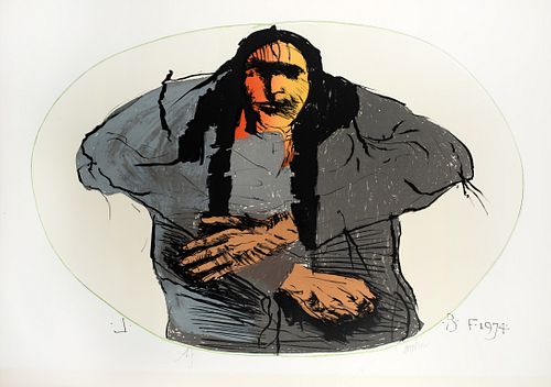 Leonard Baskin (1922-2000) 'Sioux in Green Oval, 1974'