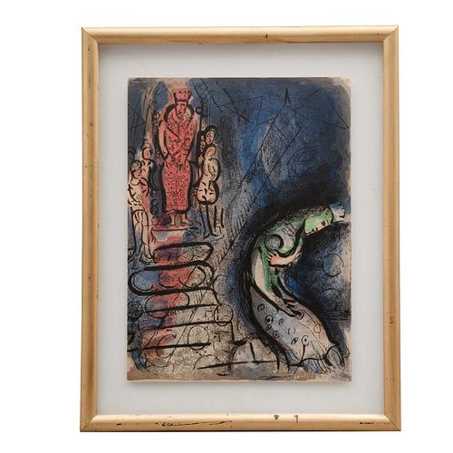 MARC CHAGALL. Assuérus chasse Vashti, de la carpeta Dessins pour la Buble, 1960. Sin firma. Litografía sin tiraje. 35 x 27 cm