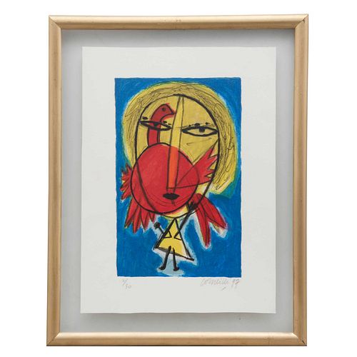 "CORNEILLE". L'oiseau dans la tête, 1997, Firmada y fechada 97. Litografía 2 / 30, 28 x 19 cm imagen / 28 x 28 cm papel
