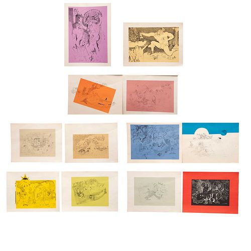 LUIS QUINTANILLO. La mano piensa - Octavio Paz. Firmadas en plancha. Litografías sin tiraje. 35 x 45 cm c/u. Piezas: 12 en carpeta