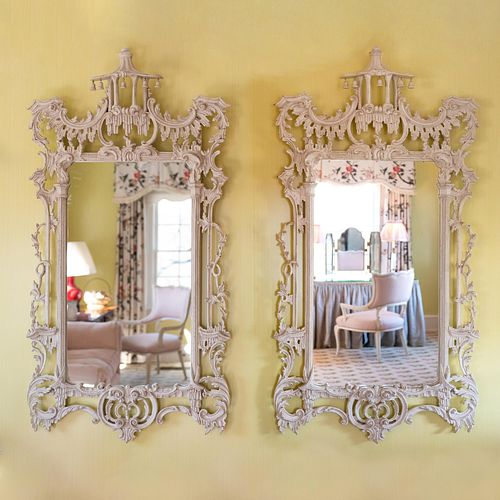 Pair of George III Style White Painted Mirrors, Modern