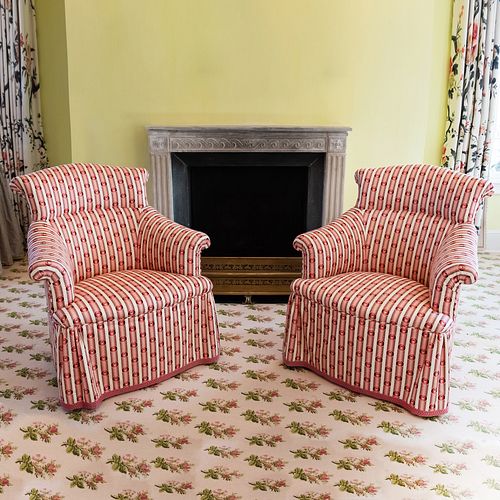 Pair of Cotton Upholstered Armchairs