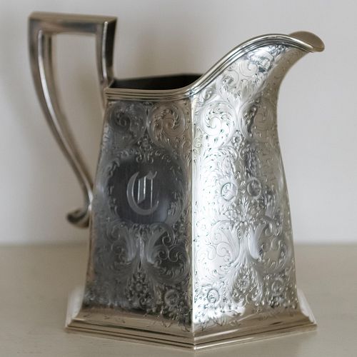 American Silver Water Pitcher, Monogrammed 'C'