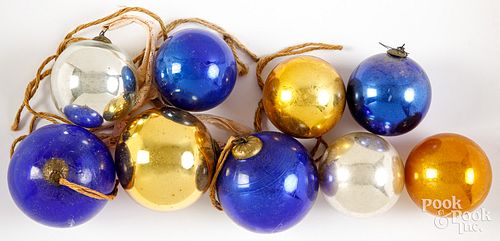 Nine Kugel and Kugel type Christmas ornaments