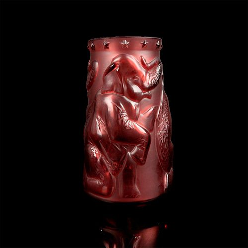 Lalique Crystal Vase, Circus Elephants with Stars